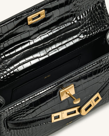 Noor Handtasche mit Henkel – Schwarz Kroko