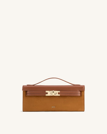 Bria Strukturierte Handtasche mit oberem Griff aus Kunst-Wildleder – Braun