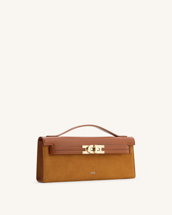 Bria Strukturierte Handtasche mit oberem Griff aus Kunst-Wildleder – Braun