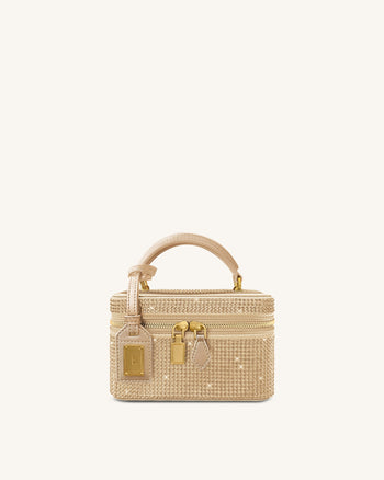 Cleo Künstliche Kristall Box Shape Top Handle Tasche - Champagner