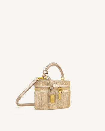Cleo Künstliche Kristall Box Shape Top Handle Tasche - Champagner