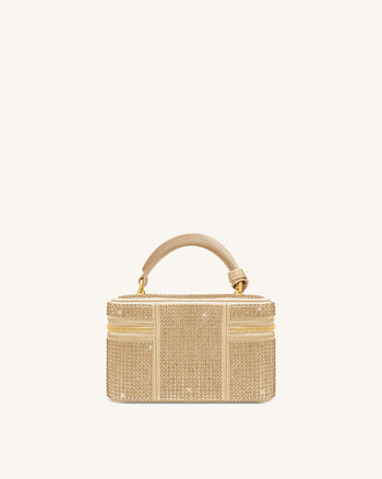 Cleo Künstliche Kristall Box Shape Top Handle Tasche - Champagner