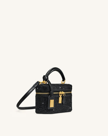 Cleo Künstliche Kristall Box Shape Top Handle Tasche - Schwarz
