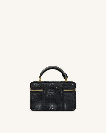 Cleo Künstliche Kristall Box Shape Top Handle Tasche - Schwarz