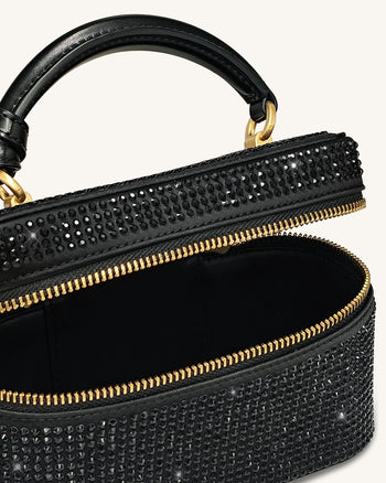 Cleo Künstliche Kristall Box Shape Top Handle Tasche - Schwarz