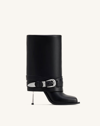 Emilia Westerne Stilettos mit Schnallen aus Leder - Schwarz