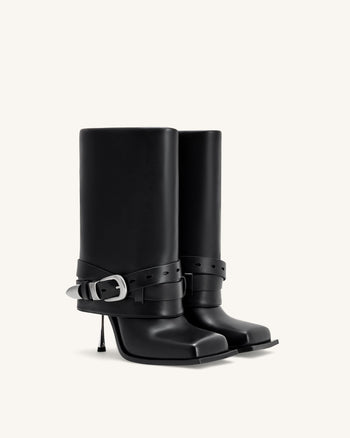 Emilia Westerne Stilettos mit Schnallen aus Leder - Schwarz