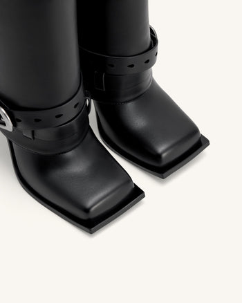 Emilia Westerne Stilettos mit Schnallen aus Leder - Schwarz