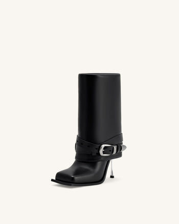 Emilia Westerne Stilettos mit Schnallen aus Leder - Schwarz