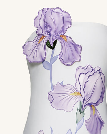 Iris Trägerloses A-Linien Maxi-Kleid mit Blumendruck – Weiß