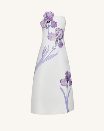 Iris Trägerloses A-Linien Maxi-Kleid mit Blumendruck – Weiß