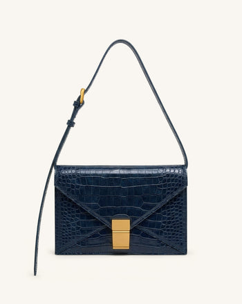Clio Envelope-Umhängetasche - Navyblau in Krokoprägung