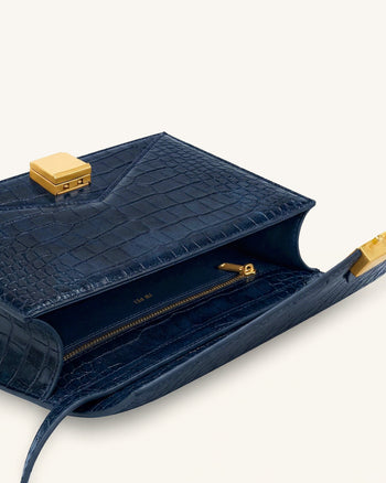 Clio Envelope-Umhängetasche - Navyblau in Krokoprägung