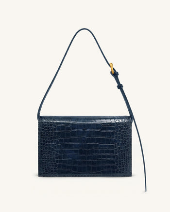 Clio Envelope-Umhängetasche - Navyblau in Krokoprägung