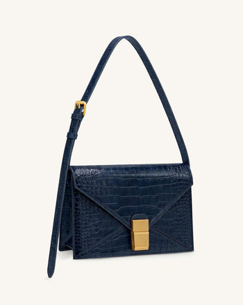 Clio Envelope-Umhängetasche - Navyblau in Krokoprägung