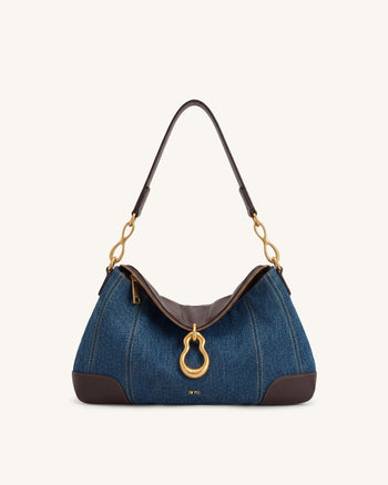 Jayla Schultertasche mit Metallanhänger - Blaues Denim