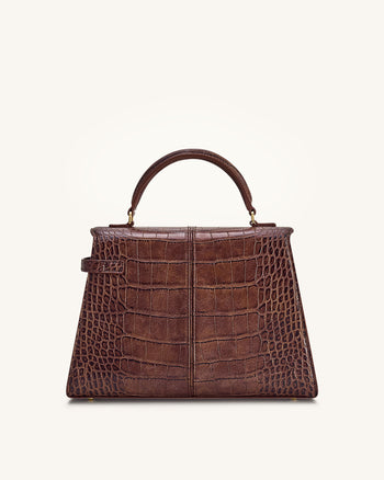 Elise Große Henkeltasche mit Krokoprägung - Kastanienbraun