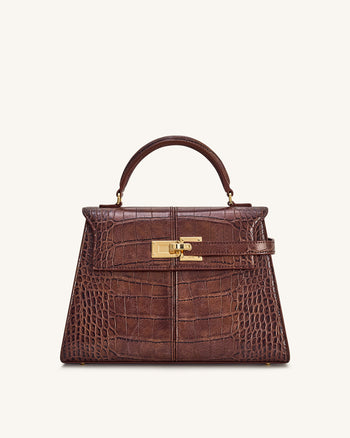 Elise Große Henkeltasche mit Krokoprägung - Kastanienbraun