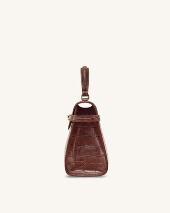Elise Große Henkeltasche mit Krokoprägung - Kastanienbraun