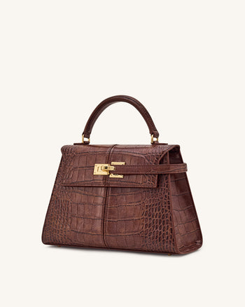 Elise Große Henkeltasche mit Krokoprägung - Kastanienbraun