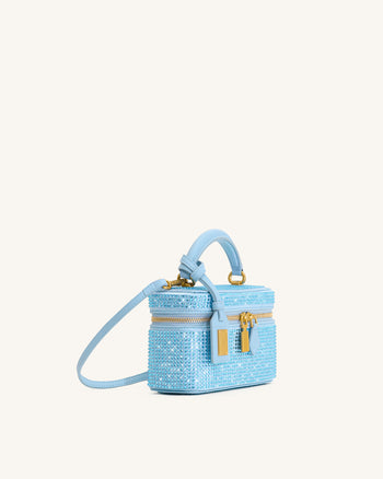 Cleo Künstliche Kristall Box Shape Top Handle Tasche - Blau