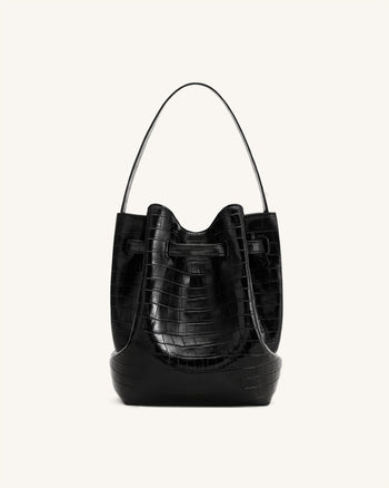 Clara Schloss-Akzent Beutelschultertasche - Schwarz Kroko