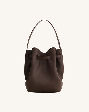 Clara Eimer-Schultertasche mit Schloss-Akzent - Mokkabraun