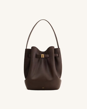 Clara Eimer-Schultertasche mit Schloss-Akzent - Mokkabraun