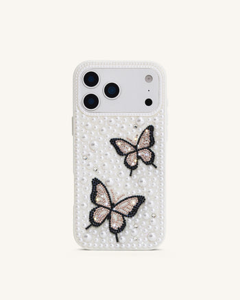 Butterfly Perlenverziertes Handyhülle - Weiß