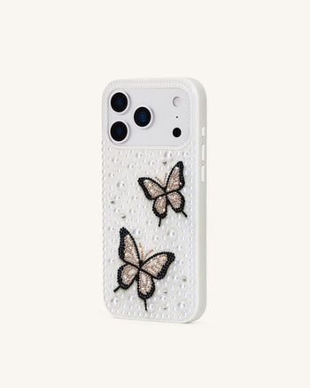 Butterfly Perlenverziertes Handyhülle - Weiß