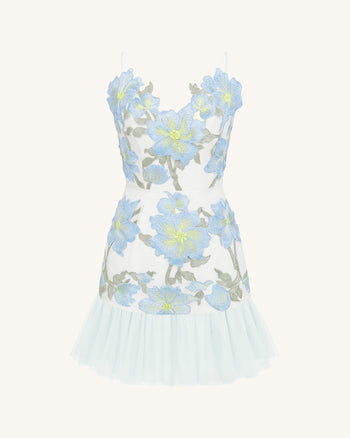 Florales Träger-Minikleid - Babyblau
