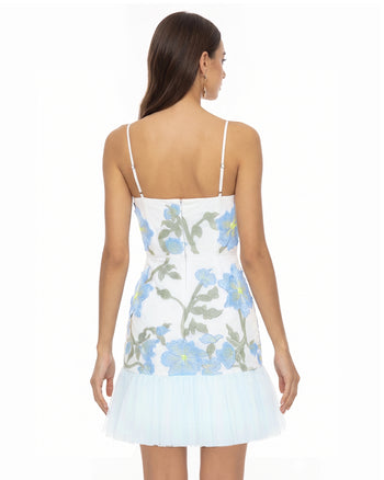Florales Träger-Minikleid - Babyblau