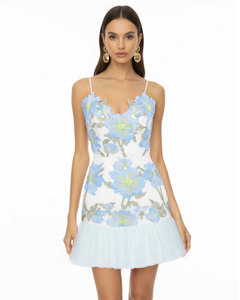 Florales Träger-Minikleid - Babyblau