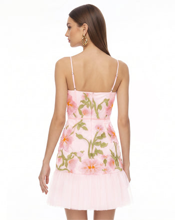 Florales Träger-Minikleid - Rosé