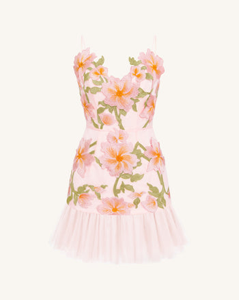 Florales Träger-Minikleid - Rosé