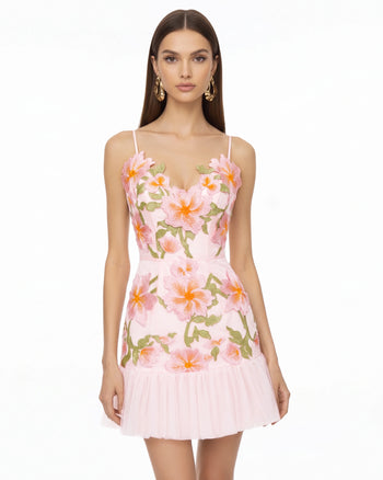 Florales Träger-Minikleid - Rosé