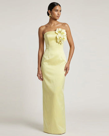 Trägerloses Maxikleid mit Orchideenverzierung - Gelb