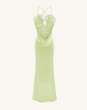 Orchideenbesticktes Kleid - Hellgrün/Elfenbein
