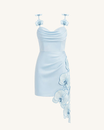 Orchid Besticktes Minikleid mit Drapierung - Hellblau
