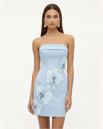 Orchid Besticktes trägerloses Etui-Midikleid - Hellblau