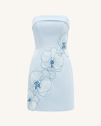Orchid Besticktes trägerloses Etui-Midikleid - Hellblau