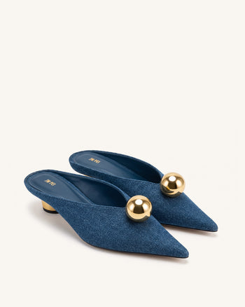 Helena Gold Sphere Mules mit Spitze - Denimblau