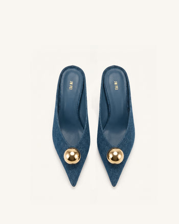 Helena Gold Sphere Mules mit Spitze - Denimblau