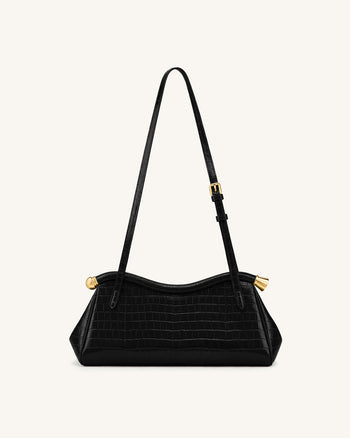 Naomi Geschwungene Schultertasche - Schwarzes Kroko