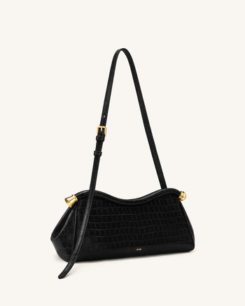 Naomi Geschwungene Schultertasche - Schwarzes Kroko
