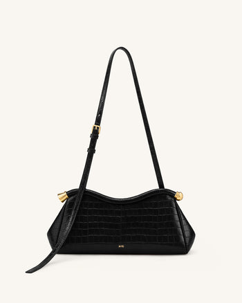 Naomi Geschwungene Schultertasche - Schwarzes Kroko