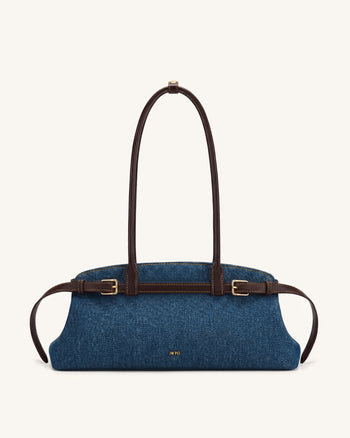 Arden East-West-Schultertasche mit Gürtelschnalle - Blaue Jeans