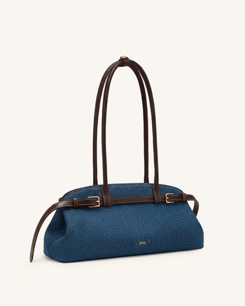 Arden East-West-Schultertasche mit Gürtelschnalle - Blaue Jeans