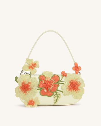 Leona Schultertasche mit Perlenbesatz - Off White
