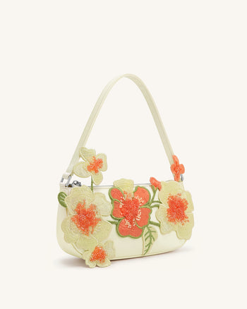 Leona Schultertasche mit Perlenbesatz - Off White